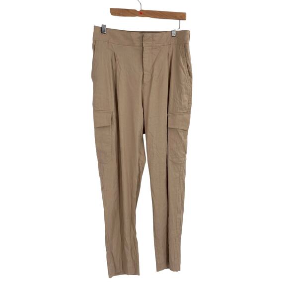 VINCE Preppy Linen Cargo Cropped Oat Beige Trouser Pant 8 NEW Capsule Beach - Picture 2 of 15